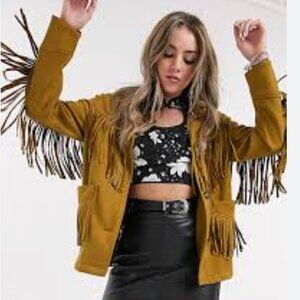 BERSHKA Fringe Leather/Suede Jacket Womens Size M/L